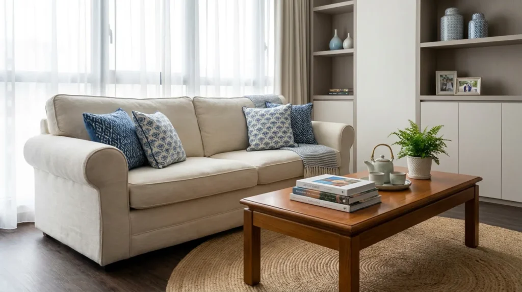 Freshly cleaned Singapore living room prepared for guests