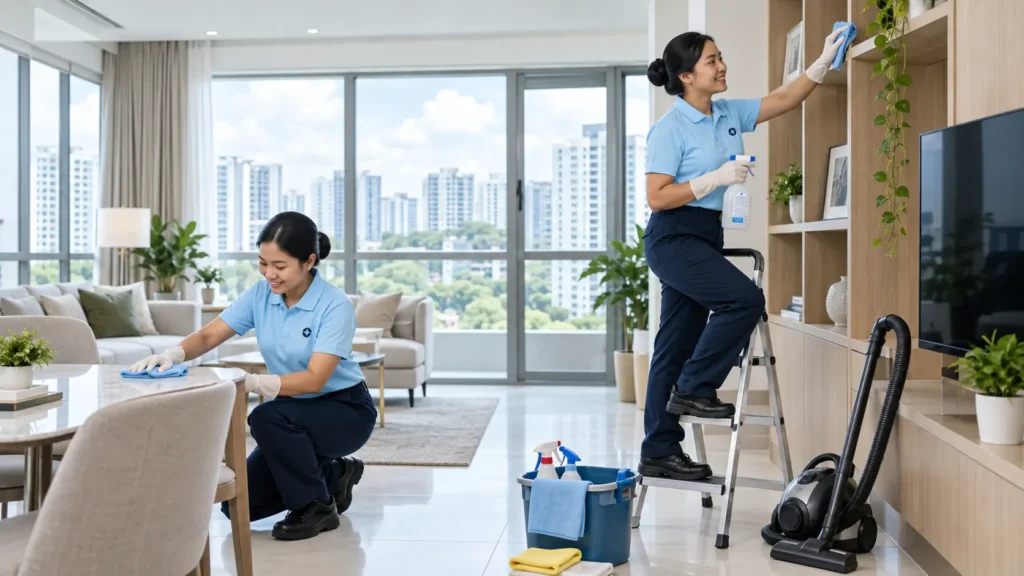 CleanAxisCo cleaning team at work in a Singapore home